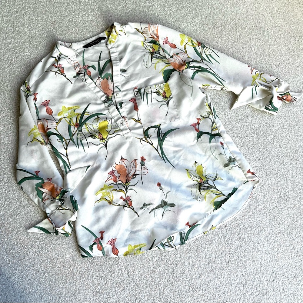 ZARA Medium Cream Floral Print 3/4 sleeves Blouse Top